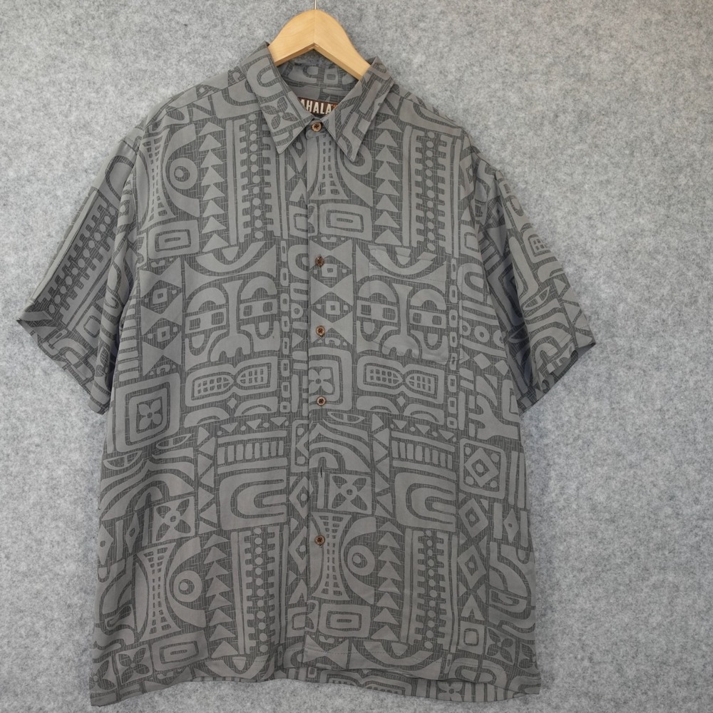Tribal Hawaiian Shirt Mens XL KAHALA 1936 Gray Aloha Polynesian Resort Vacay Art